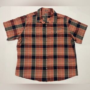 Eddie Bauer Men's 2XL Button-Down Short Sleeve Shirt Orange Green Plaid